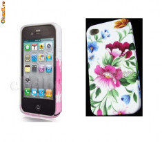 husa protectie iphone 4 gel silicon case florala cover 4g iph + folie protectie ecran foto