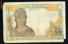 Indochina Franceza 5 piastri 1932 - 1939 VF P-55b foto