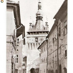 CP191-47 Sighisoara. Turnul cu ceas -carte postala circulata 1968