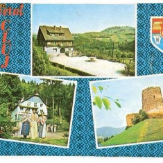 CP193-15 Judetul Cluj: Poieni, Cabana Valea Draganului: Calatele, Cabana Ardeleana; Poieni, Cetatea Bologa(stema) -carte postala circulata 1978