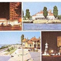 CP193-85 Braila -Hotelul ,,Traian" -Vedere din port, Gara Fluviala -Vedere de pe faleza -carte postala circulata 1985