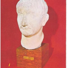 CP194-01 Bustul Imparatului Traian (98-117), 120 e.n., descoperit la Ostia, Italia -Muzeul National de Istorie -carte postala necirculata