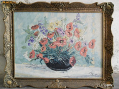 Megyesi Lucretia , vaza cu flori , pictor Baia Mare, pictura ulei pe panza foto