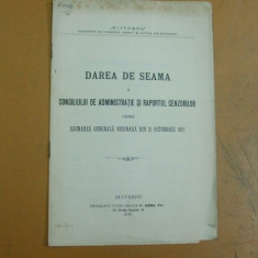 Dare de seama Soc. credit ,,Viitorul" Buc. 1912