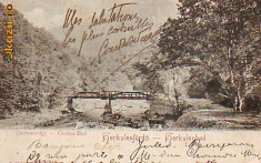 Romania, Baile Herculane, carte postala UPU circulata 1902: Valea Cernei, pod foto