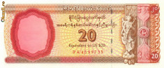 MYANMAR ? BURMA ? bancnota ? 20 FEC Dollars ? 1993 ? P-FX4 ? UNC ? necirculata foto