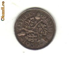 bnk mnd Marea Britanie Anglia 3 pence 1935 argint