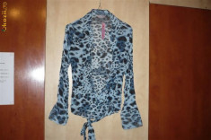 Bluza, Camasa din voal creponat, animal-print, imprimeu leopard, albastru cu negru, NOUA foto