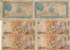 Lot 6 bancnote: 5000 lei 1944 si 1998 Romania foto