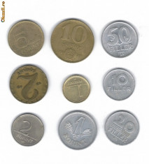UNGARIA - LOT (forint+filler) 9 monede diferite foto