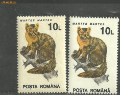 ROMANIA - ANIMALE SALBATICE 10 LEI, timbre MNH pe hartie alba si crem, B35 foto
