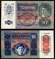 AUSTRIA UNGARIA 10 KRONEN KORONA COROANE 1915 TEXT IN ROMANA UNC foto