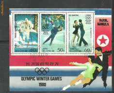 Korea 1980 - CAMPIONI OLIMPICI LAKE PLACID, 2 blocuri de 3 stampilate P45 foto