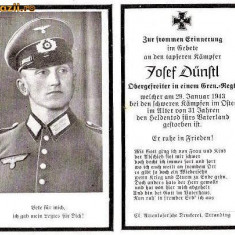 U FOTO 91 Necrolog -Militar german Obergefreiter Josef Dunstl (aviatie?), cazut in razboi, 29 ian 1943, la varsta de 31 de ani -crucea cu zvastica