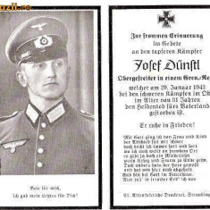 U FOTO 100 Necrolog -Militar german Obergefreiter Josef Dunstl (aviatie?), cazut in razboi, 29 ian 1943, la varsta de 31 de ani -crucea cu zvastica