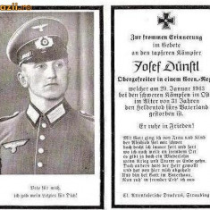 U FOTO 92 Necrolog -Militar german Obergefreiter Josef Dunstl (aviatie?), cazut in razboi, 29 ian 1943, la varsta de 31 de ani -crucea cu zvastica