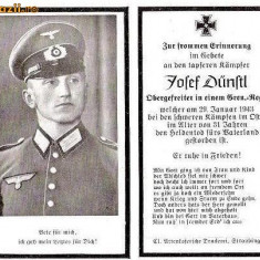 U FOTO 96 Necrolog -Militar german Obergefreiter Josef Dunstl (aviatie?), cazut in razboi, 29 ian 1943, la varsta de 31 de ani -crucea cu zvastica