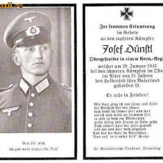 U FOTO 98 Necrolog -Militar german Obergefreiter Josef Dunstl (aviatie?), cazut in razboi, 29 ian 1943, la varsta de 31 de ani -crucea cu zvastica