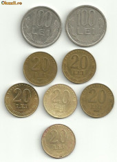 Moneda 100 lei 1994 20 lei 1991 20 lei 1992 20 lei 1994 Romania foto