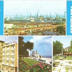 CP195-72 Constanta: Portul; Hotel Continental(azi demolat); Cazinoul;Parcul arheologic - carte postala, necirculata -starea care se vede