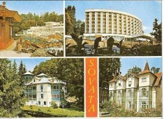 CP195-50 Sovata: Strandul ,,Lacul Ursu&quot;;Hotelul ,,Faget&quot;;Vila 20;Vila 17 - carte postala, necirculata -starea care se vede