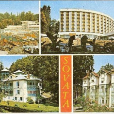 CP195-50 Sovata: Strandul ,,Lacul Ursu";Hotelul ,,Faget";Vila 20;Vila 17 - carte postala, necirculata -starea care se vede