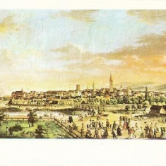 CP195-69 Muzeul Brukenthal Sibiu -Vedere generala a orasului Sibiu, de Franz Neuhauser - carte postala, necirculata -starea care se vede