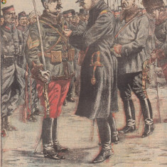Ziarul Universul : Regele Albert decoreaza pe soldati (1914,gravura, ww1