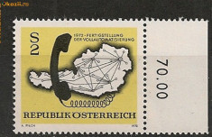 Austria 1972 - HARTA AUTOMATIZAREA TELEFONIEI, timbru MNH B1 foto