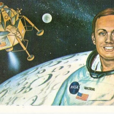 CP197-93 Astronautul american Neil A.Armstrong si modulul lunar al navetei spatiale ,,Apolo 11" -carte postala, necirculata -starea care se vede