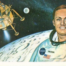 CP197-86 Aeronautul american Neil A.Armstrong si modulul lunar al navetei spatiale ,,Apollo 11" -carte postala, necirculata -starea care se vede