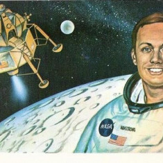 CP197-79 Astronautul american Neil A. Armstrong si modulul lunar al navetei spatiale ,,Apollo 11" -carte postala, necirculata -starea care se vede
