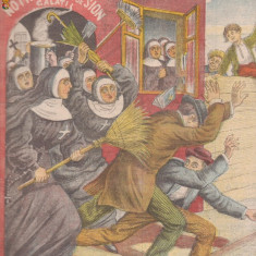 Ziarul Veselia : scandalul de la Scoala de calugarite Notre-Dame -1904,gravura
