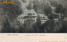 Ok-0826- Ro, Salutari Slanic Moldova, c.p. UPU necirc. apr.1902: Hotel Zimbru foto