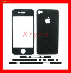 I08 - Folie Sticker protectie - CARBON SKIN iPhone 4 4S - fata spate laterale foto