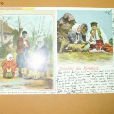 Carte Postala Litografie Salutari din Romania Tigani