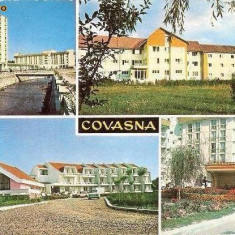 CP201-03 Covasna: Hotelul ,,Cerbu" si Hotelul ,,Covasna"; Spitalul cardiologic; ... -carte postala, necirculata -starea care se vede