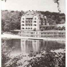 CP203-90 Ocna Sibiului -Pavilionul bailor cu lacul Horia, Closca si Crisan -RPR -carte postala, circulata 1959 -starea care se vede