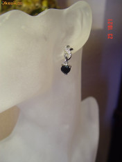 Livrare gratuita!!! Cercei placati cu aur alb cu cristal jet heart cut si cristale swarovski - bijuterii handmade mireasa foto