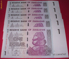 ZIMBABWE 2007 - 1 DOLLAR - LOT 5 BUC. - UNC foto