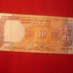 Bancnota 10 Rupii India , cal.medie-buna
