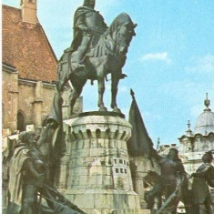 CP208-38 Cluj -Statuia lui Matei Corvin -carte postala circulata 1973 -starea care se vede