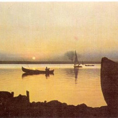 CP208-09 Mamaia -soarele rasare din mare si apune in lacul Siutghiol. Tablou in asfintit -RPR(ONT Carpati) -carte postala necirculata