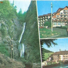 CP208-66 Judetul Neamt : Masivul Ceahlau. Cascada ,,Duruitoarea";Statiunea Durau.Hotel ,,Cascada";Hotelul ,,Bradul"-carte postala circulata