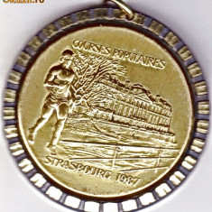 Medalie bimetal,Franta Strasbourg 1987-SPORT,Cursa Populara Alergari