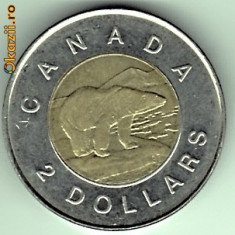 1.Canada 2 DOLLARS 1996,fauna,urs polar,ghetari,moneda BIMETAL foto