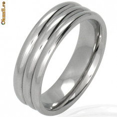 Stainless Steel/ Inox 3-row Ribbed Ring - Marime US 7 foto