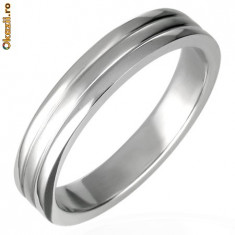 Stainless Steel/ Inox 3-row Ribbed Ring - Marime US 11 foto