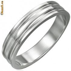 Stainless Steel/ Inox 3-row Ribbed Ring - Marime US 10 foto