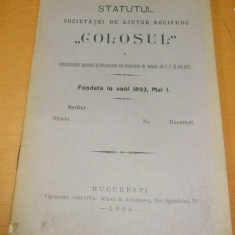 STATUTUL SOCIETATII MECANICILOR CFR COLOSUL BUCURESTI 1905